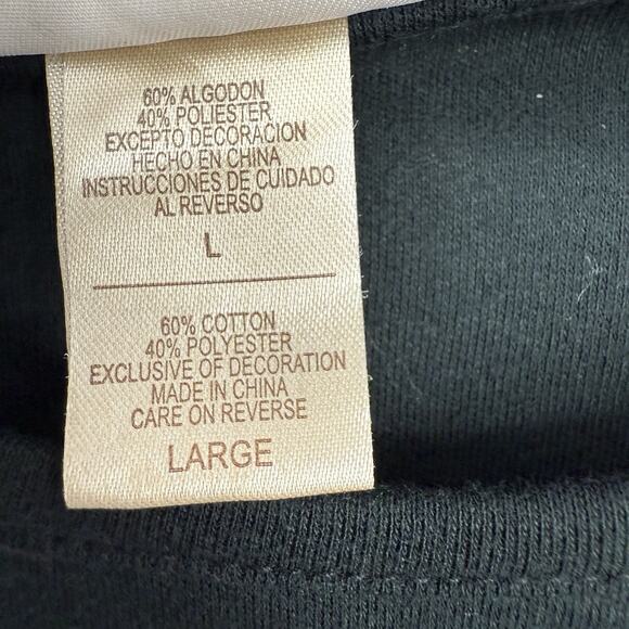 M&C Sportswear Christmas Top Size L Long Sleeve T Shirt Black Bling Snowflakes - Picture 6 of 8